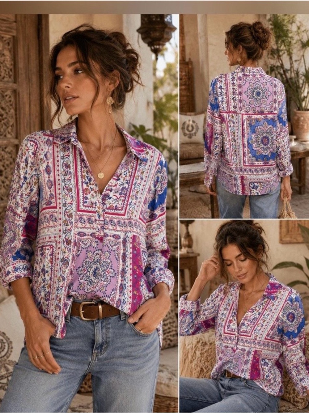 Joie Floral bandana print Button front woven blouse size medium boho